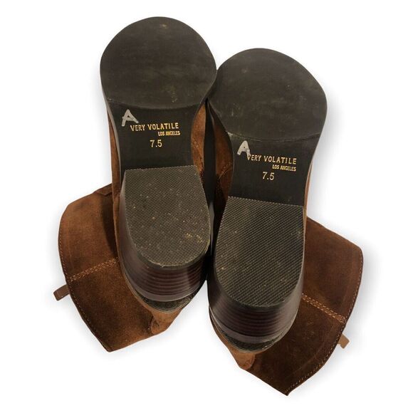 Very Volatile GALVESTON Metallic Toe Kick Suede Booties Western Cowboy Zip Brown - Picture 5 of 8